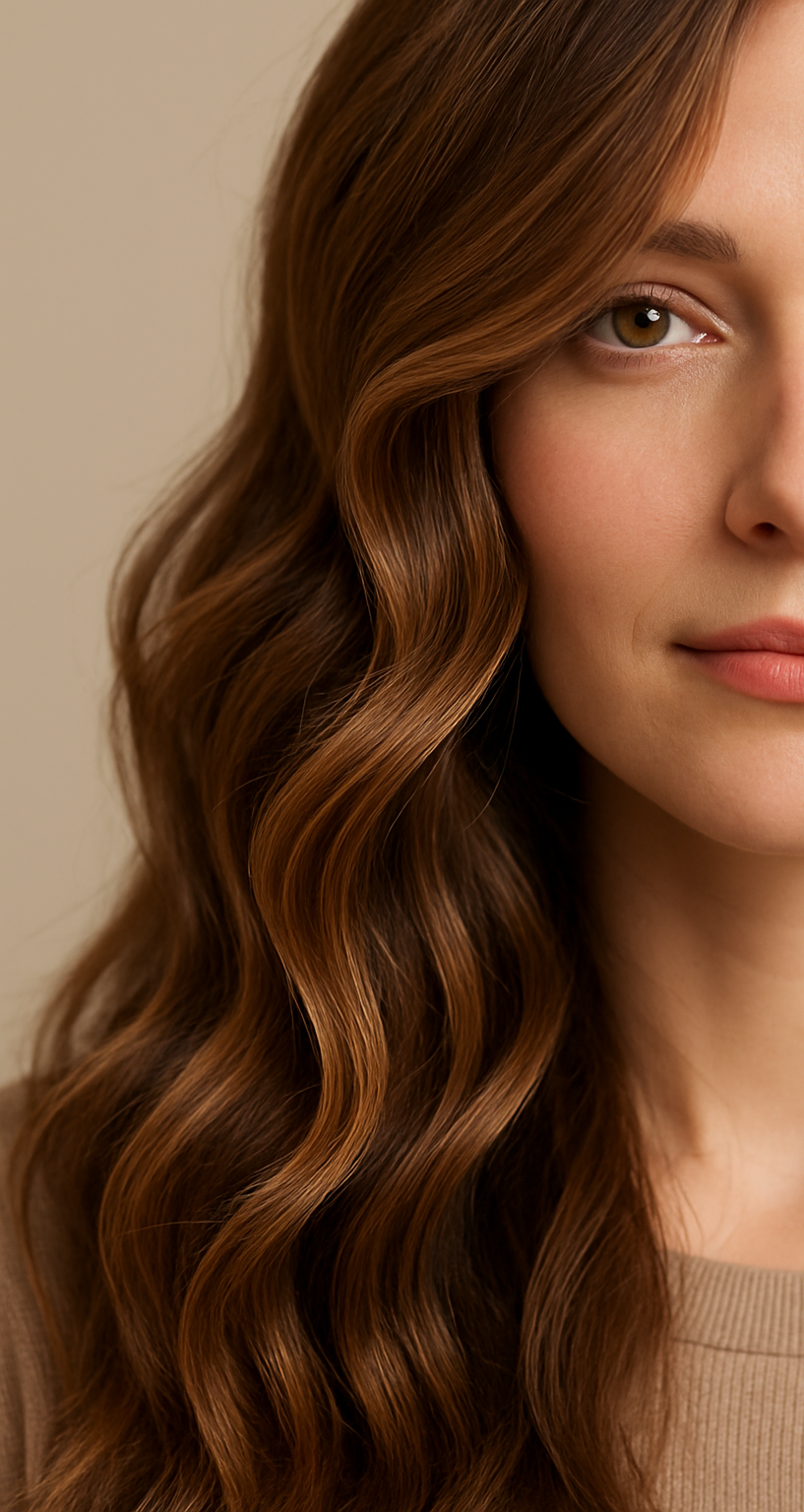 Woman with shiny wavy hair illustrating Care.ité shea butter hair care benefits.